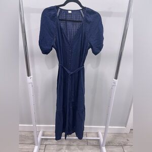 Old Navy Women’s Blue Eyelet Midi Long Dress Short Puff Sleeve Size XS NWT